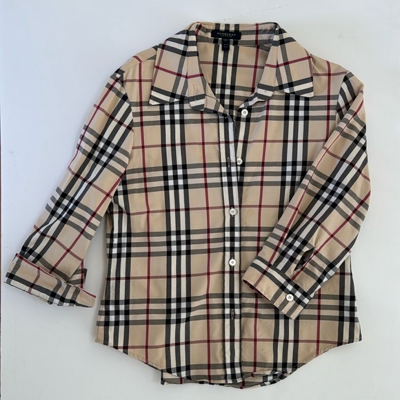 Burberry Shirt Checked 3/4 Sz Button Down Top Women's